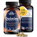 Quinine for Leg Cramps 1000 mg - 110 Capsules - Cinchona Bark Extract Supplement - Quinine Capsules - Vegan, Non - GMO
