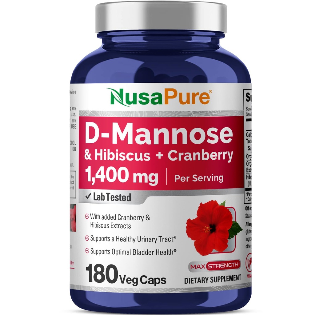 D-Mannose, Hibiscus & Cranberry, Vegan, 1400mg, 180 Vcaps - 90 Servings | Dietary Supplement Formula, D-Mannose Complex, Hibiscus & Cranberry Extracts, Suitable for Adults, Made in cGMP Facility USA