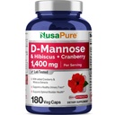 D-Mannose, Hibiscus & Cranberry, Vegan, 1400mg, 180 Vcaps - 90 Servings | Dietary Supplement Formula, D-Mannose Complex, Hibiscus & Cranberry Extracts, Suitable for Adults, Made in cGMP Facility USA