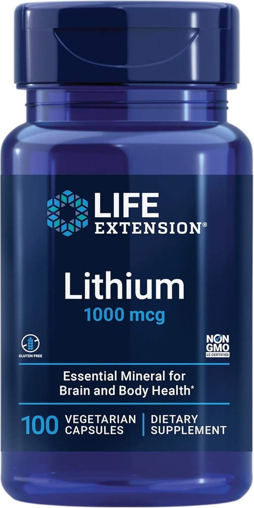 Lithium, 1000 mcg – Lithium Orotate – Ayuda a mantener la función cognitiva & memoria – Fórmula de baja dosis – No Gluten-Free, Vegetariano – 100 cápsulas