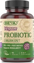 DEVA Vegan Probiotic Supplement - Pre, Pro та Postbiotics для травного здоров'я, 5 Billion CFU, Soil-Based, Spore-Forming, Dairy Free, FOS Prebiotics, для жінок і чоловіків, Vegan Capsules, 90 граф