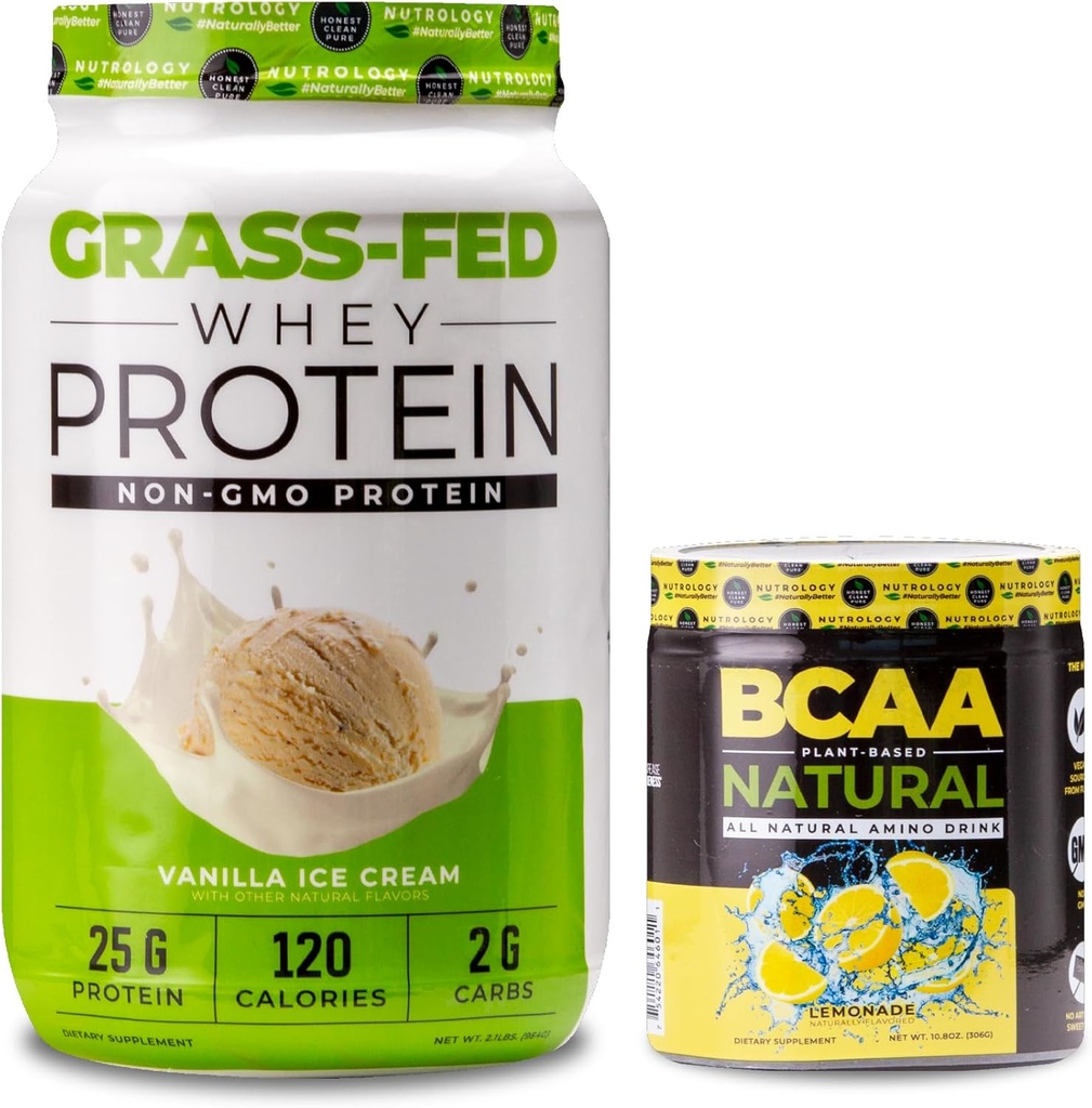 Nutrologie Gras Fed Wei Proteïne Poeder, Ondersteunt Lean Muscle Recovery & Performance, Vanille Ice Cream Smaak (28 Servings) BCAA Natuurlijke, Limonade Smaak (30 Servings)