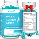 2 Pack Biotin Gummies su Collagen & Keratino plaukų odos Nail- Moterys, vaikai - 120 Blueberry Flavored Gummies