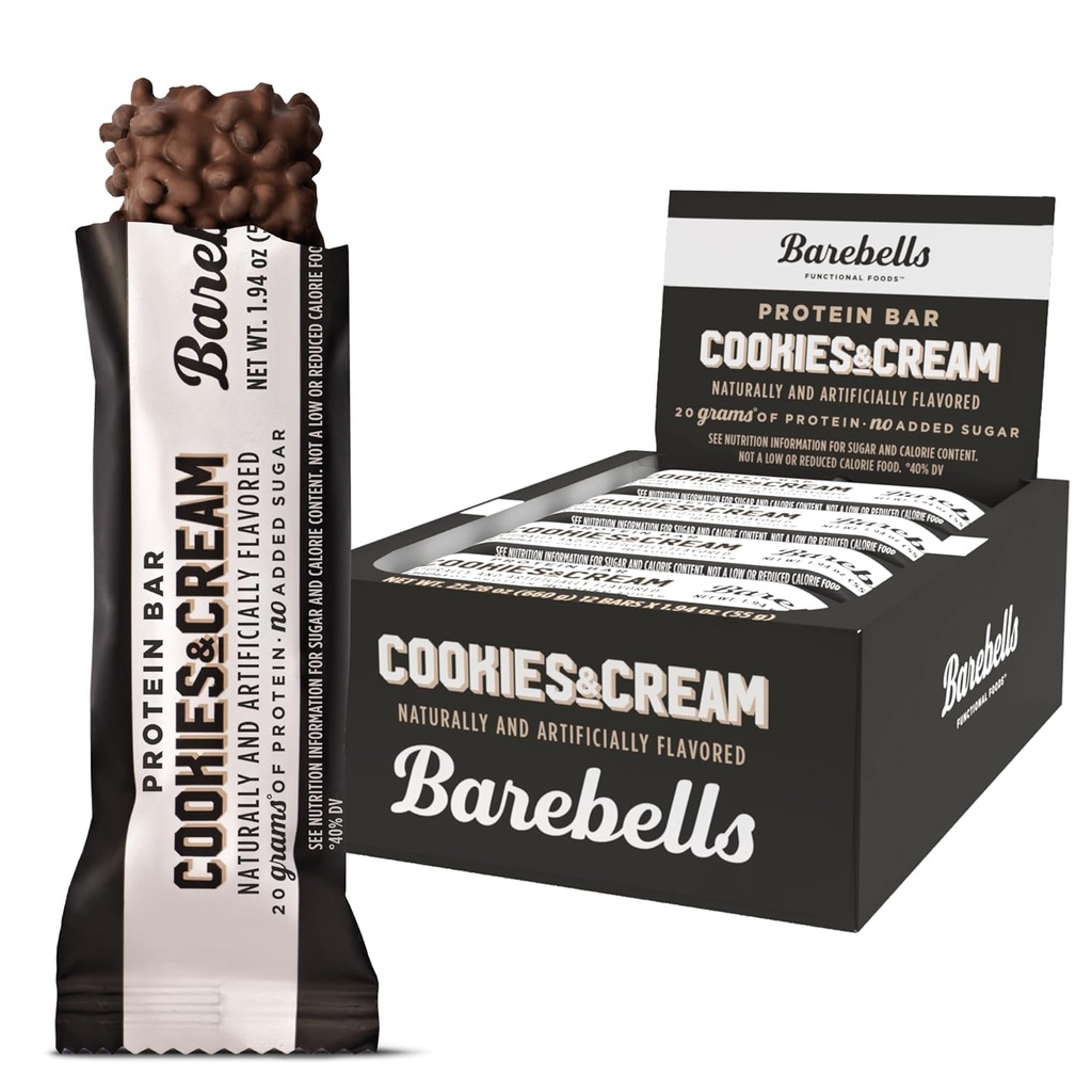 Barrinhas de proteína Barrinhas de chocolate Cookies & Creme - 12 Count, 20g Alta Protein Treats - Chocolate Nutrition Bar com 1g Total de Açúcares - Café da manhã on-the-go ou pós-treino