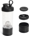 Blender Protein Shaker Tritan Bottle dengan Pill / Powder Container untuk Protein Shakes- pra latihan bottles - Mixer Cup-Gym Sport Water Bottle dengan Wire Whilk Balls Black