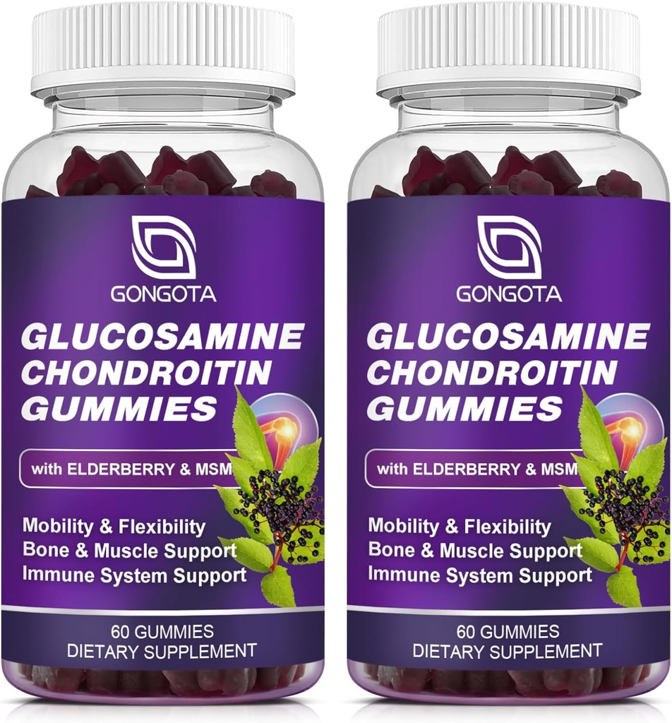Glucosamine Chondroitin Gummies - 2- Pack, Extra Strength 1500mg Глюкозамин с MSM & Belderberry, Гъвкавост Поддръжка, Най-добър Картели и имунна поддръжка Допълнение за мъже и жени - 120 броя