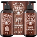 Ensemble de laver et revitalisant à barbe de la Révolution Viking avec huile d'argan et de jojoba - Adoucit et renforce - Parfum de santal naturel - Shampooing à barbe avec huile de barbe (17 oz)