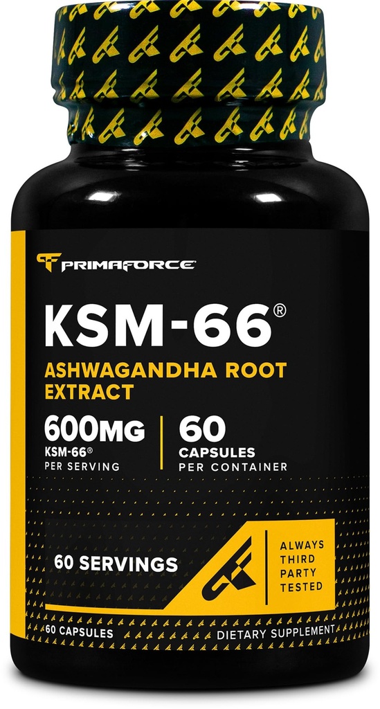 Primaforce KSM-66 Ashwagandha Root Extract (600mg) 60 Veggie Capsules - 5% Withanolides with BioPerine