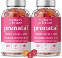 Prenatal Vitamin Gummies dengan DHA 124; Vegan Prenatal Vitamin Bagi Perempuan dengan Omega 3, Folate, Chooline & D3, Pregnancy Vitamin for Fetal Development 124; Gummy Multivitamin Suplemen, 120 Count (2- Pack)