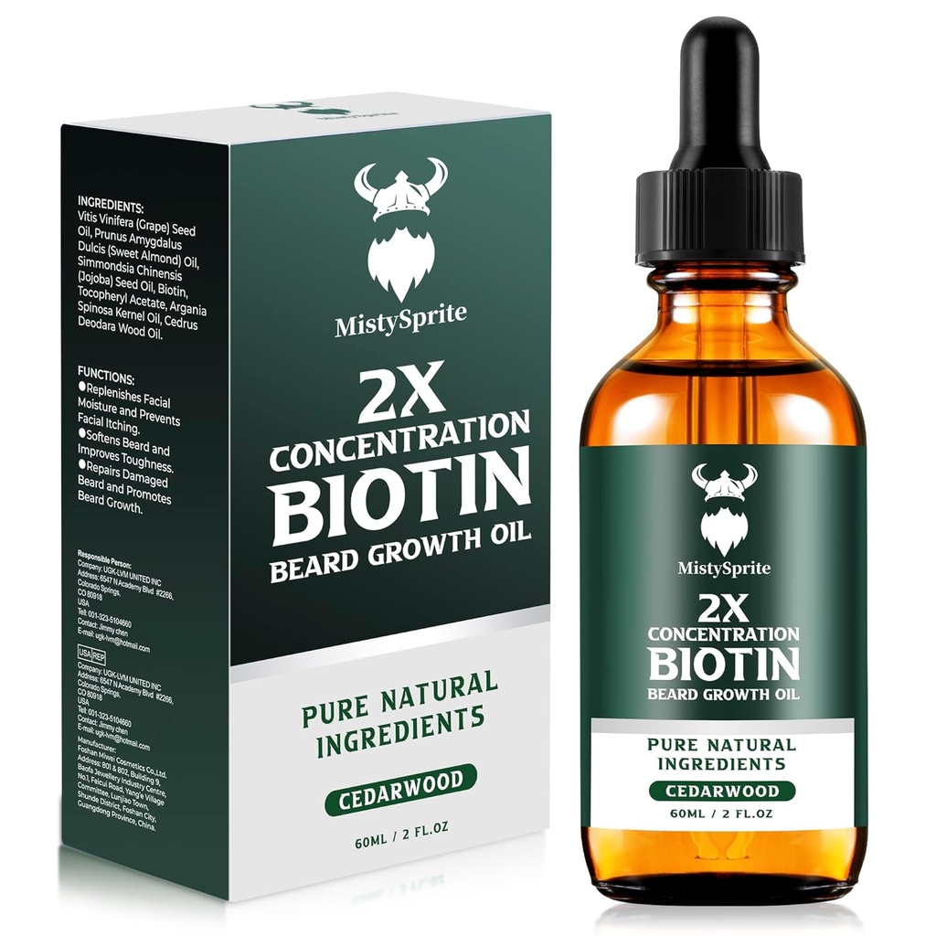 שמן צמחי בר - 2X ריכוז שמן biotin Beard עבור גברים (2 oz) - Natural Mens Beard שמן עם Argan נפט, Jo Joba שמן ווויטמין, Beard Growth Softener, Moisturizer (Cedarwood)