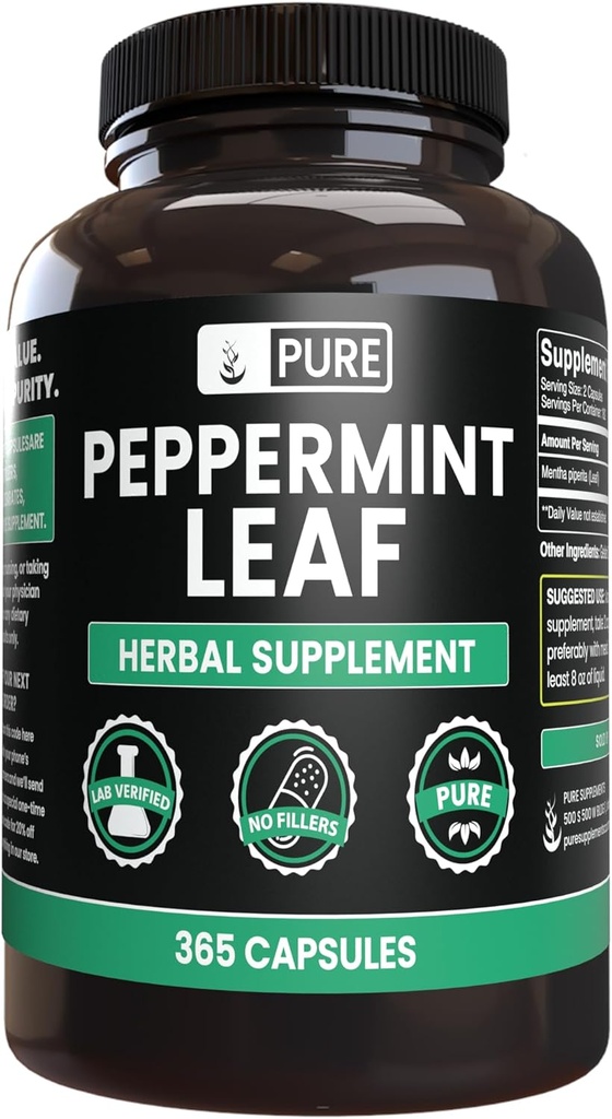 PURE ORIGINAL INGREDENTS Pepmint Leaf (365 Capules) No Magnesi Or Rice Fillers, sempre Pur, Lab Verificat
