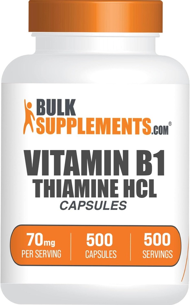 BulkSuplements.com Thiamine HCI Capsules - Thiamine Hydrochloride, Vitamin B1 Suplemen - Gluten Bebas, 1 Capsule per Serving, 500 Count (Paket 1)