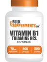 BulkSupplements.com Thiamine HCl Capsules - Thiamine Hydrochloride, Vitamin B1 Supplements - Gluten Free, 1 Capsule per Serving, 500 Count (Pack of 1)