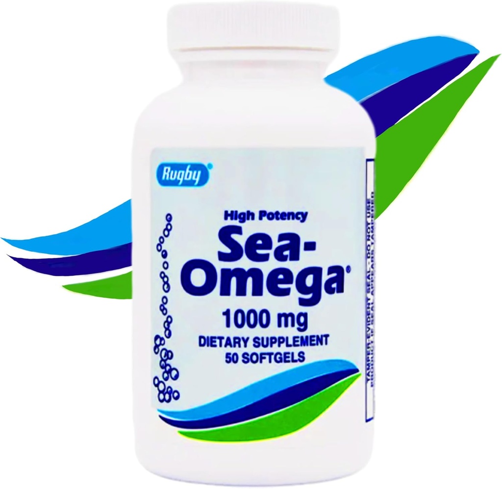 1000mg Natural Hiccupsless Fish Oil Concentrato da Rugby Sea Omega 3 Made in USA per uomini/donne, 50 Rapid Release Softgels, EPA 300mg,DHA 200mg,Fatty Acid Supplements for Brain/Eye/Heart/Hair/Skin Health
