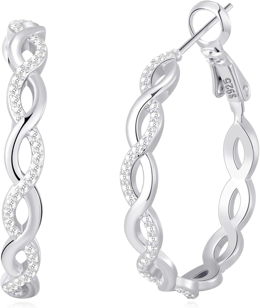 Senteria 925 Cercei de argint Sterling Hoops pentru femei Cercei Hoop Twisted Twisted cu Zirconia Cubic Cercei hipoalergice cercei (20/30/40/50/60MM)