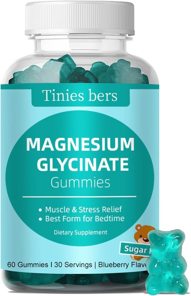 Magnesio Glycinato Gummies 500mg, Azucre libre para adultos e nenos, Mellor magnesio Gummies para o sono, estrés e alivio muscular e saúde nerviosa, Non Melatonin, Gluten Free, Non GMO, Vegan, Pectin, 60