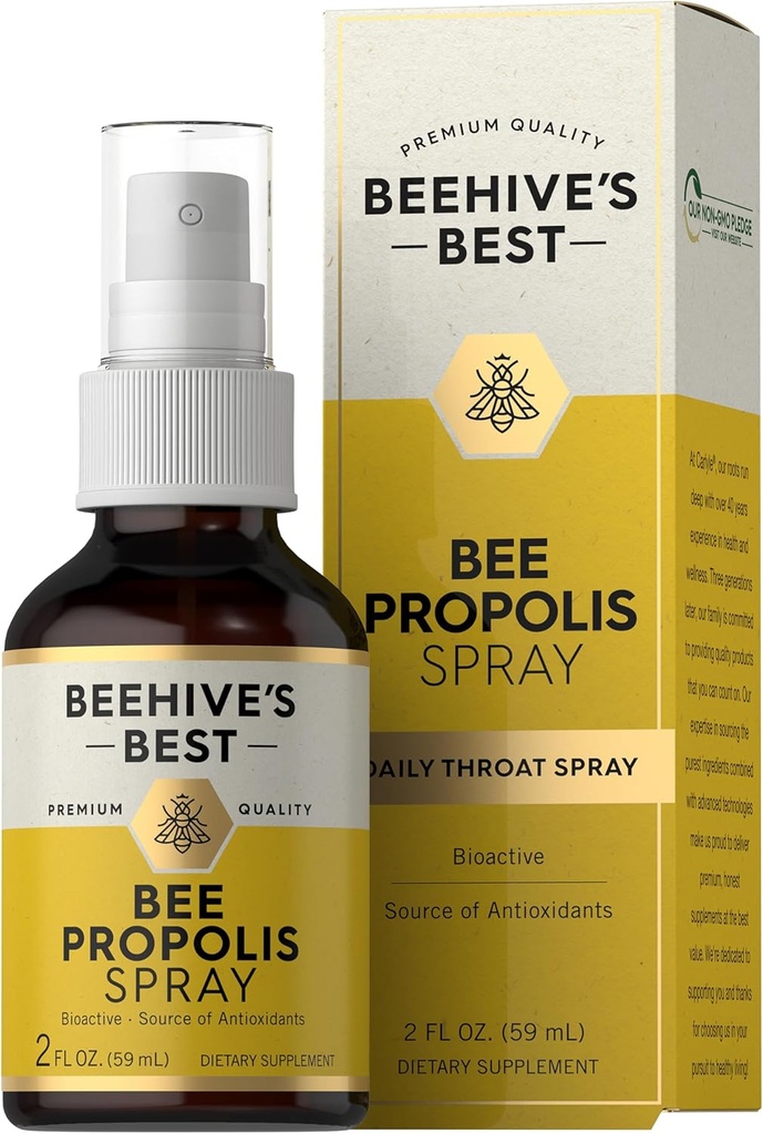 Carlyle Bee Propolis Throat Spray | 2 fl oz | Antioxidatzaileen iturburua | Bioactive Supplement | Non-GMO | by Beehive's Best