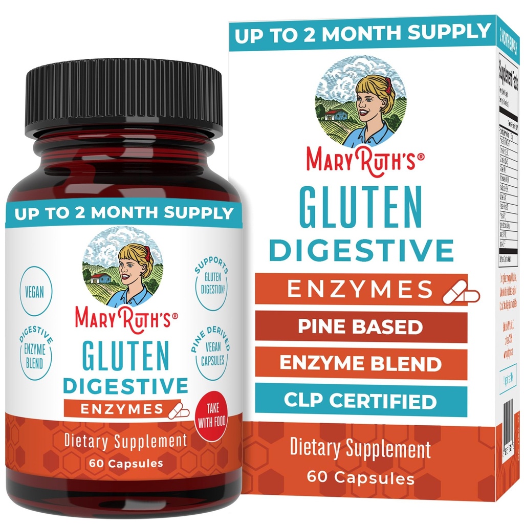 MaryRuth’s Gluten Digestive Enzymes | Up to 2 Month Supply | Proprietary Enzyme Blend | Vegan Pine-Based Capsules | Non-GMO | 60 Count