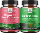 Bundle of Extra Strength Saw Palmetto for Women and Pure Selennium Shithal support Appliment - DHT Blocker Затягане на косата Витамини за загуба на коса - Антиоксидант добавка и естествен имунен бустер