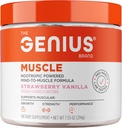 Genius Brand Genius Muscle - 生长,耐力和复苏的肌肉健康补充 - 非激素配方 - 6个有机蘑菇 - 自然甜 - 30个服务 - 草莓香草