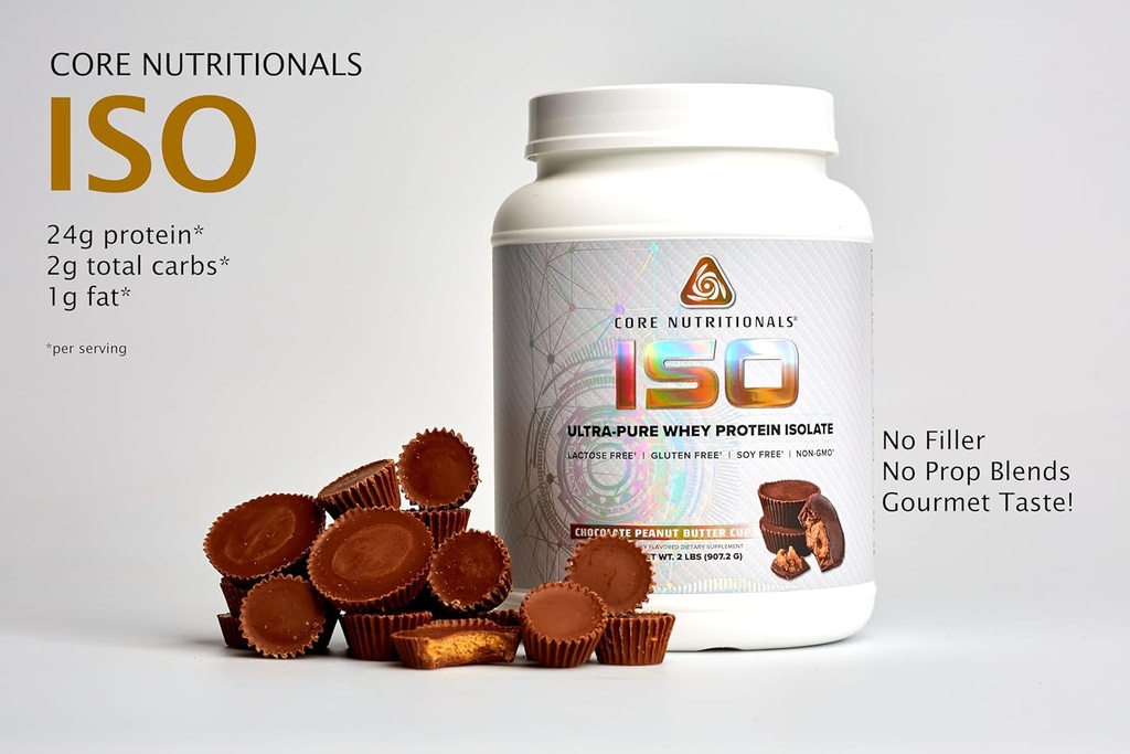 Core Nutritionals ISO, 100% bộ lọc vi mô, Zero nhân tạo hóa, 25g Whey Protein cô lập, 32 Phục vụ (Chocolate Bơ đậu phộng cốc)