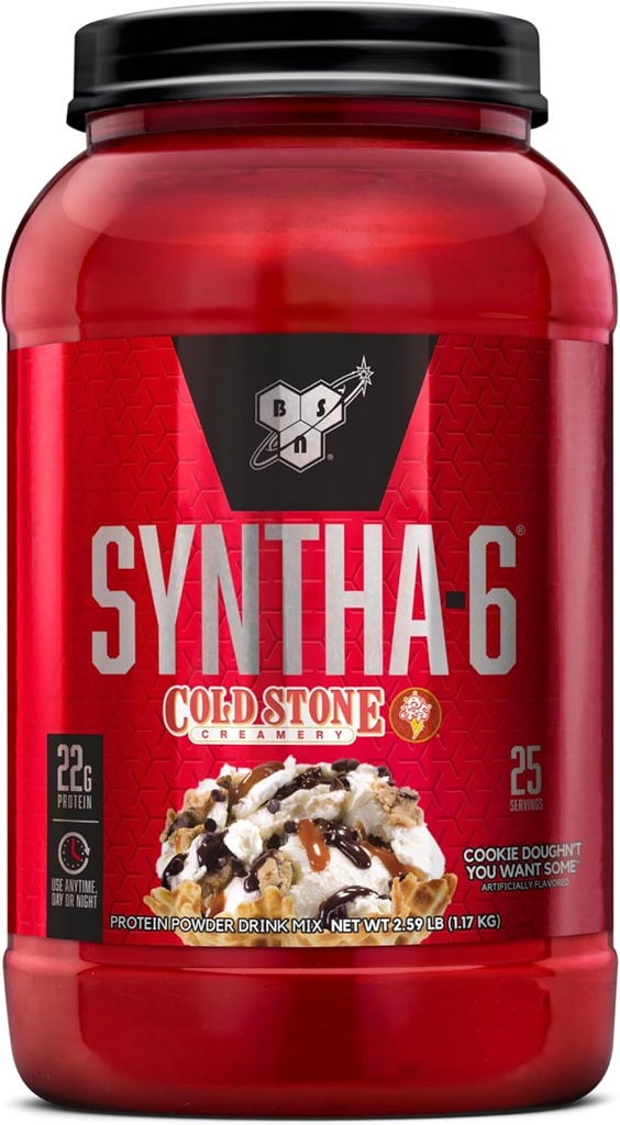 BSN Syntha-6 Whey Protein Powder, Cold Stone Creamery- Cky Doughn't you want some, Micellar Casein, Milk Protein Isolate Powder, 25 Servings