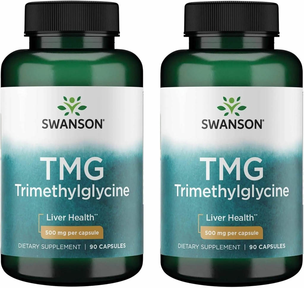 Swanson TMG Trimethylglycín - Amino Acid Supplement Podpora zdravej funkcie pečene a podpora zdravia srdca - (90 Kapsule, 500mg Každý) (2 balenie)