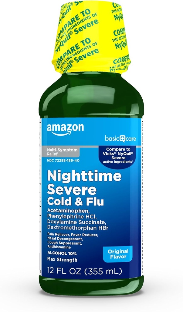 Coidados básicos Nighttime Grave Cold & Flu Liquid, Original, 12 fl oz (Pack of 1)