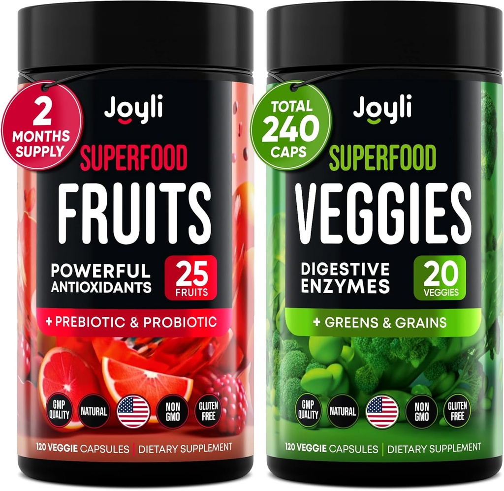 Frukt och Veggies Supplement - High Fiber Supplement för immunitet, Gut & Energy - Super Reds & Super Greens Supplements med Marshmallow Root - 240 Reds och Super Greens Powder Superfood Capsules