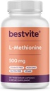 BESTVITE L- methionin 500mg (120 vegetariske kapsler) - Ingen stearater - Vegan - Ikke GMO - Gluten Free