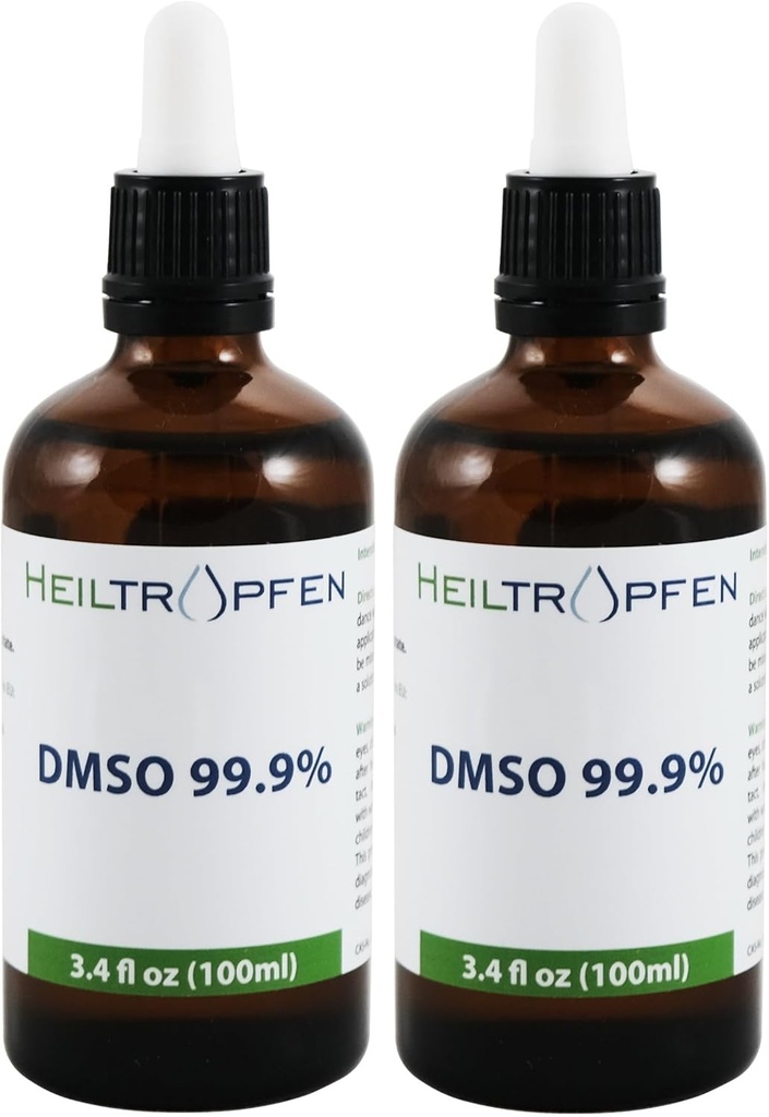 2X DMSO% 99.9% Pharma kalifikazio osagaiak | Usain baxua - Dimethyl sulfoxido likidoa | 2X 3.4 Oz - 2X 100 ml | Garbitasun handia | 2 | Heiltropfen®
