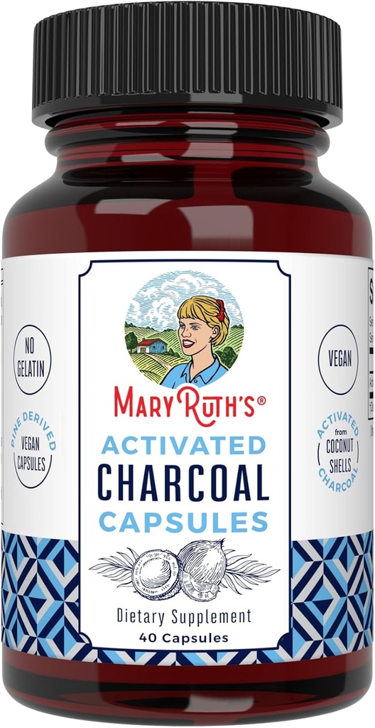 MarRuth Organics Activated Charcoal Capsules - Substance Adsorption | Derived from Coconut Shells | Vegan Capsules from Pine Trees - Non-GMO - Gluten Free | 40 count