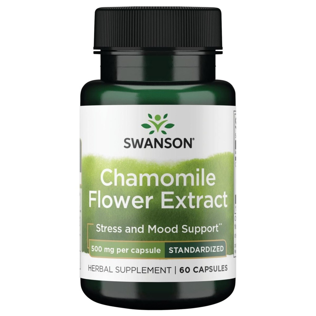 Swanson Chamomile Flower Extract 500 Milligrams Standardized to 1.2% Apigenin 6 mg per Capsule 60 Capsules | Standardized Chamomile Flower Extract with Calming Apigenin Flavonoid to Naturally Help Ease the Body and Mind