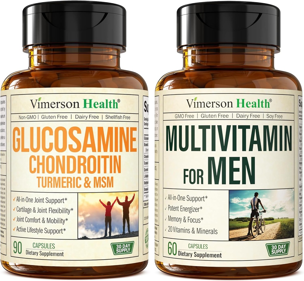 Glucosamine Chondroitin Turmeric MSM + Men...S Multiвитамин 2-Bottle Addition Bundle за него. Joint Health, Inflamatory Response, Имунна поддръжка, антиоксидантни свойства