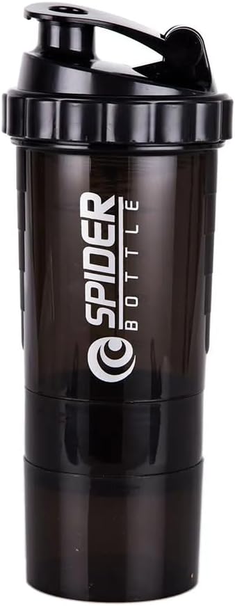 5 em 1 garrafa Shaker Protein - garrafa Shaker série profissional para batidos protein e garrafa de ginástica pré-treino, com armazenamento em pó, bandeja de pílulas, bola de mistura, copo de shakes (preto)