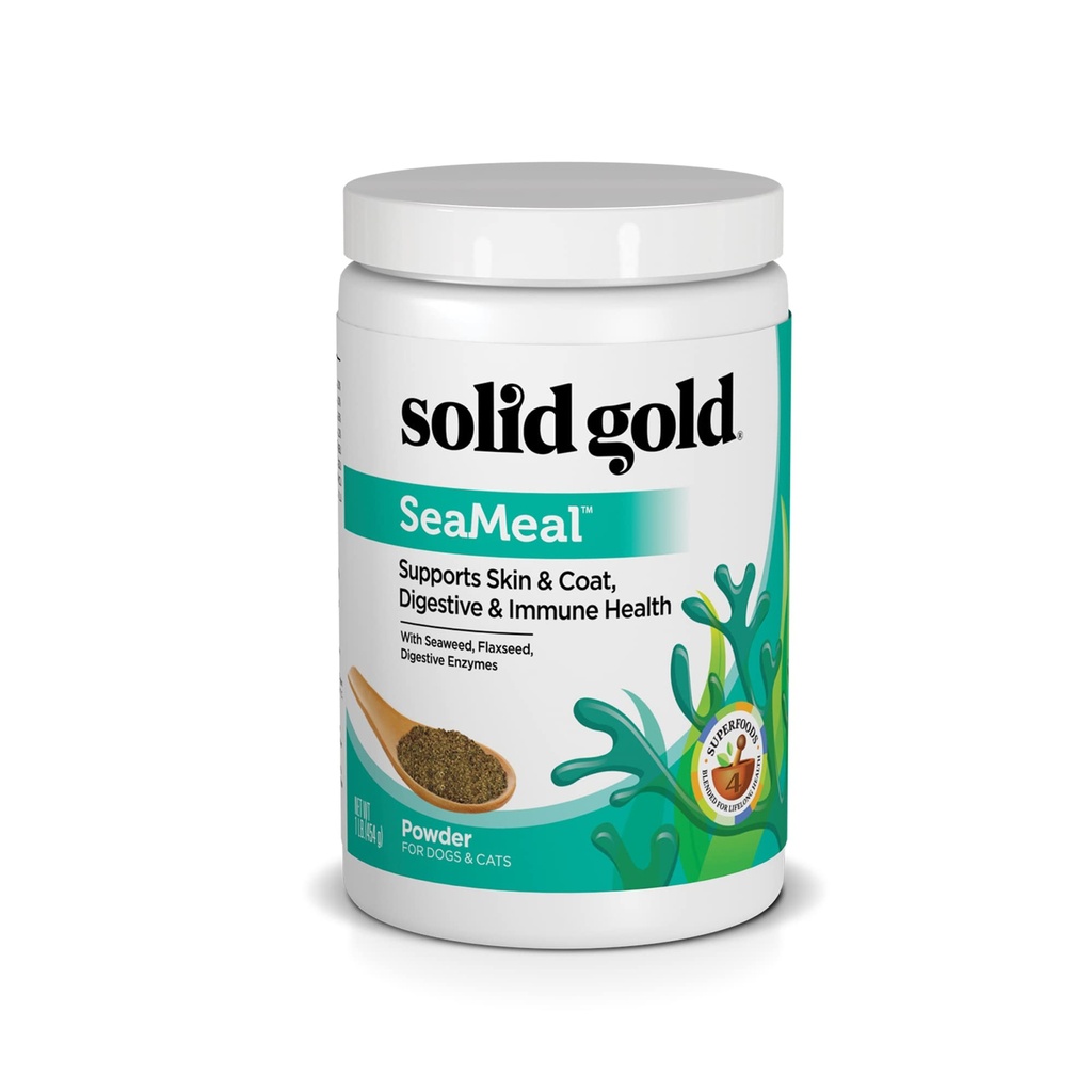 Solid Gold Cat & Dog Multivitamin Powder - Kelp Powder, Omega 3 & Vitamins for Dental, Digestive, Immune, Skin & Coat Health - Multi Vitamin for Dogs & Cats - Cat & Dog Food Additive Supplement - 1lb