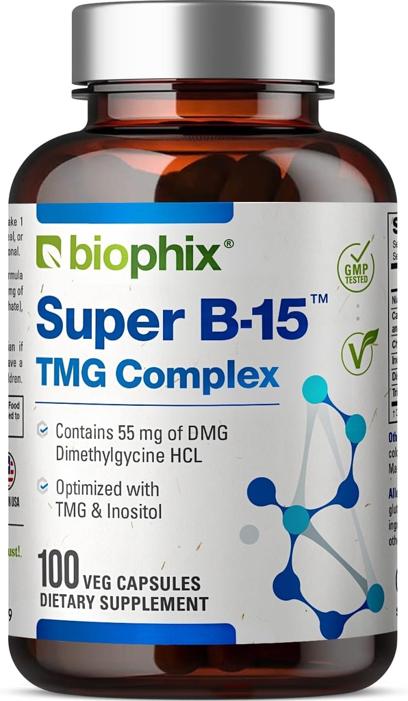 Biophix Super B-15 100 Veggie Caps - Niacin Calcium Choline Inositol DMG TMG - תומך רמות אנרגיה חמצן בריאות