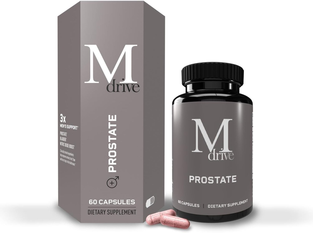 Mdrive Prostate Prostate Support Supplement för Mäns hälsa, främjar urinvägshälsa, stöder normalt flöde, frekvens och blåsa sysselsättning, blommar Cranberry Extract, S7 N.O. Booster, 60 kapslar