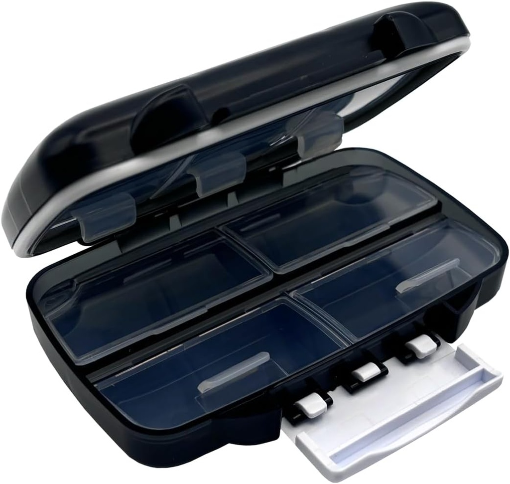 EZY DOZE Moisture-Proof Prenosni Dispenzer tablete, Žepna zapornica Organizator, Lekarna Box, Travel Medicinal Holder, Latch-Closure za varno vsebino, Preveliki deli, Nepropustno pečat, Medij, Črna