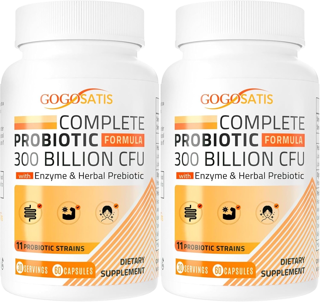 Probiootit naisille ja miehille, 300 miljardia PMY 11 kanta + Luomu Herbal & Digestive Enzymes, Probiootit digestiiviselle terveydelle, kaasulle ja turvotusta, immuuni, Gut Health for Women & Men, Hyllytabletti, 120 kapselia