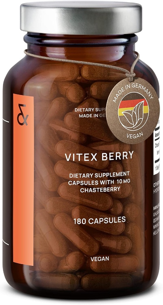 Vitex Berry - Premium Chasteberry 4:1 Extract (Vitex Agnus Castus) - Менопауза & PMS Support - Хормонов баланс за жени - 180 капсули - 6 месеца доставка - Made in Germany