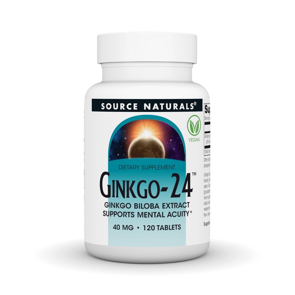 Source Naturals Ginkgo-24, Ginkgo Biloba Extract, Supports Mental Acuity* - 40 mg, 120 Tablets