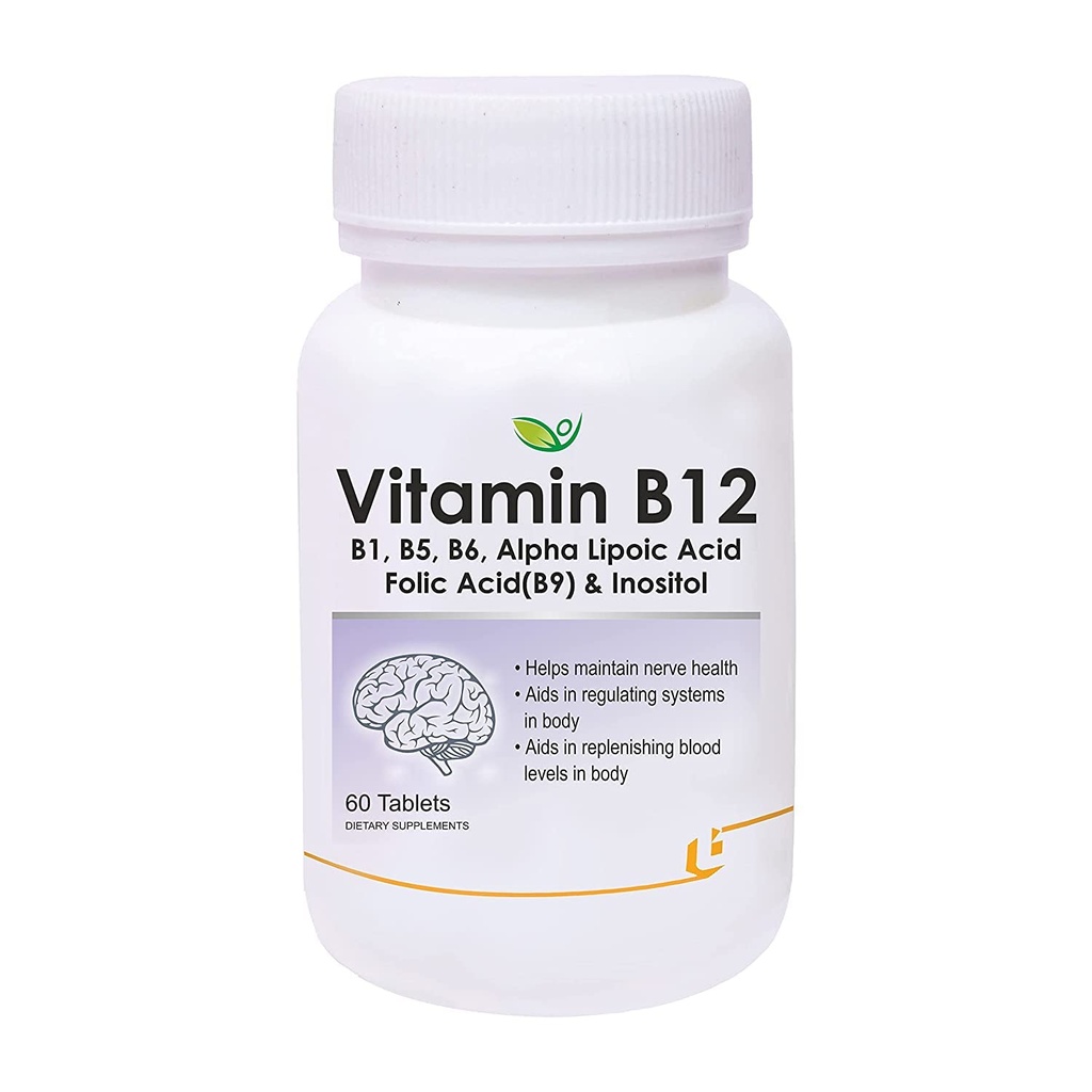Verem Nutraceuticals Vitamin B12 with B1, B5, B6, B9(Folic Acid), Alpha Lipoic Acid ALA & Inositol Supplements | Energy Management | Antioxidant | 60 Tablets