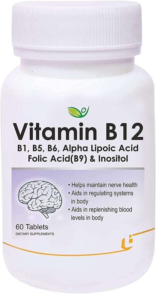 Verem Nutraceuticals Vitamina B12 com B1, B5, B6, B9 (ácido fólico), ácido alfa lipoico ALA e Inositol Suplementos