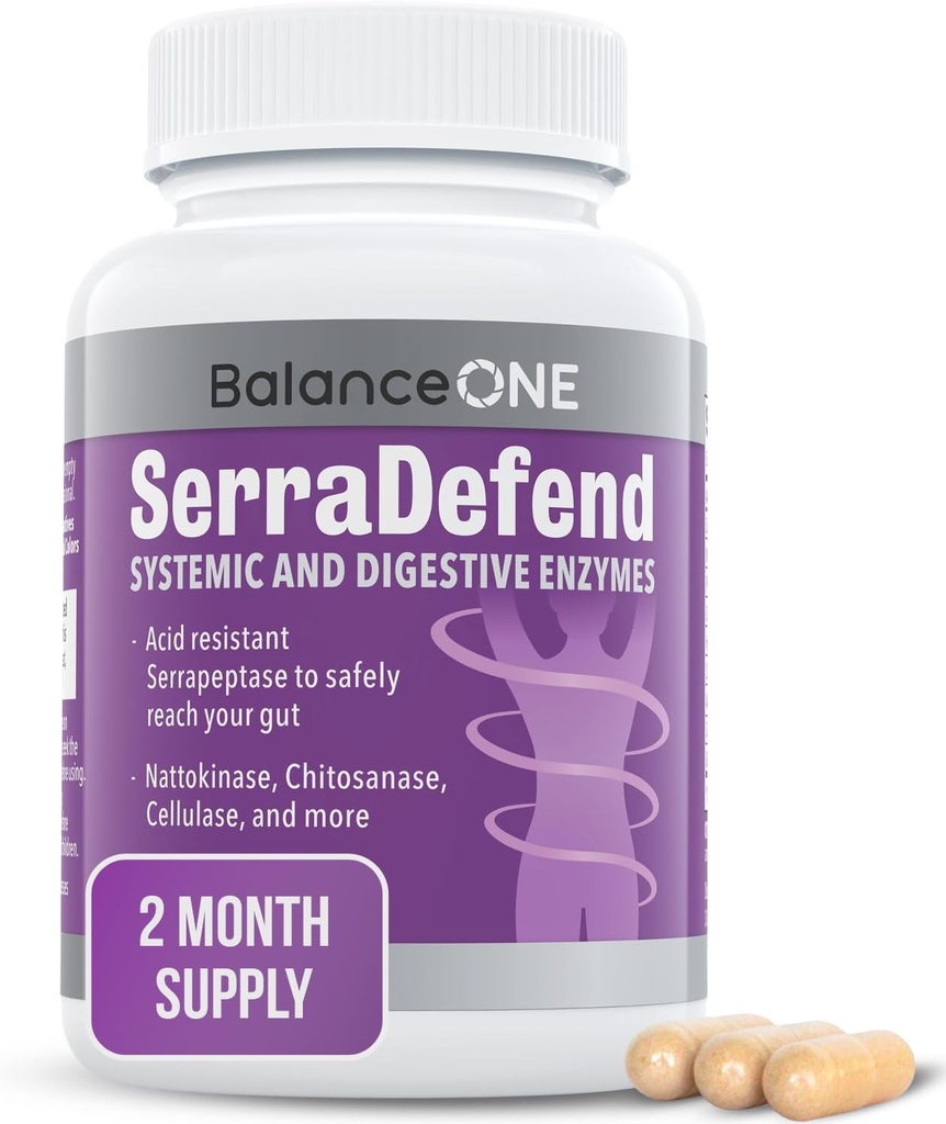 Balance ONE Biofilm Defense with Proteolytic & Digestive Enzymes for Men & Women - Serrapeptáza, Nattokináza, Protéza, Celluláza - 60 Kapsle, 2 měsíční zásoba - SerraDefend