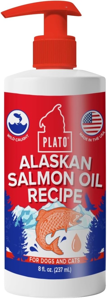 PLATO Wild Aljaska Salmon Oil Kibble Topper - Boost Pasja hrana z Omega 3 & 6 Maščobne kisline - Za zdravo kožo in plašč - 8 unč