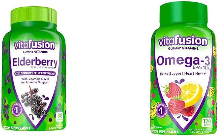 Vitafusion Elderberry Gummy Vitamins 90ct & Omega-3 Gummy Vitamins Berry Lemonade smaksatt 120ct