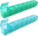 2 packs d'organisateur hebdomadaire de pilules, grand cas de pilule de 7 jours, boîte quotidienne de médicaments à base de vitamines, contenants de pilules AM/PM pour suppléments de médicaments Huile de poisson (bleu et vert)