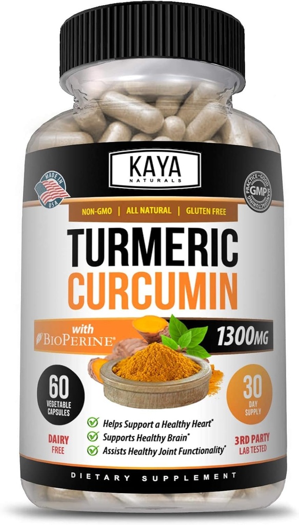 Kaya Naturals Turmeric Platinum, 60 카운트 캡슐, Bioperine, 95 % 표준 Curcuminoids와 프리미엄 지원 - 60 캡슐