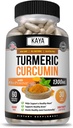 Kaya Naturals Turmeric Platinum, 60 Count Capsules, Bioperine, Premium støtte med 95% Standardisert Curcuminoids - 60 Kapsler
